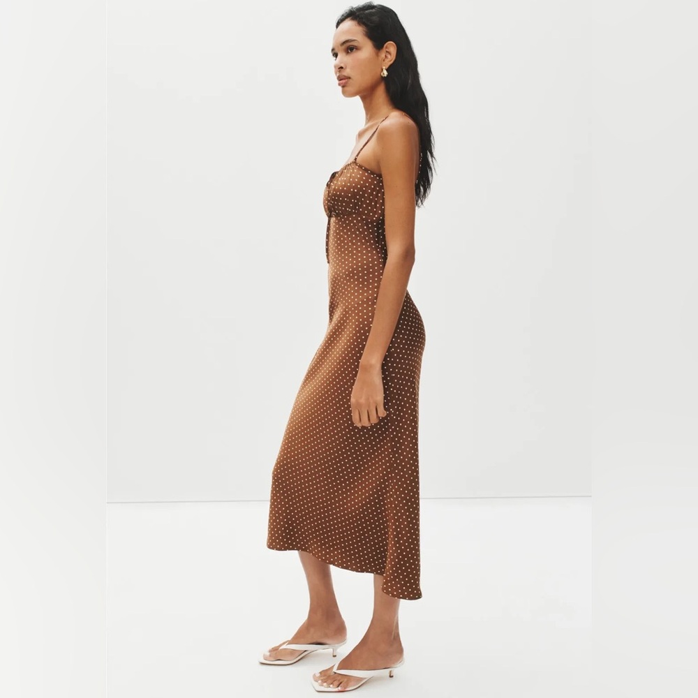 Ciao Lucia brown polka dot Leo Satin midi dress - Picture 3 of 13